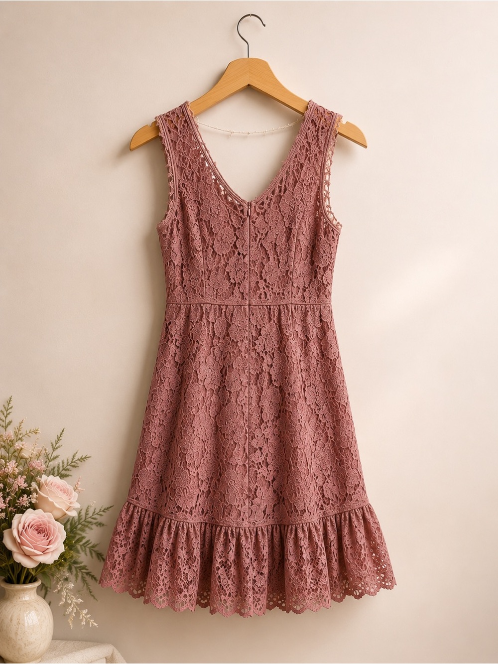 Pretty Angel Cream and Dusty Rose Lace Mini Dress - Picture 4 of 7